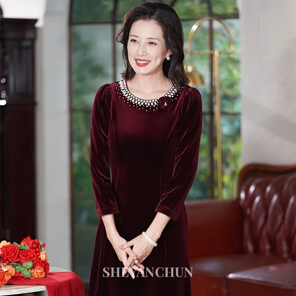 奢妍莼【珍爱】新款喜婆婆妈妈装婚宴礼服醋酸金丝绒钉珠气质日常