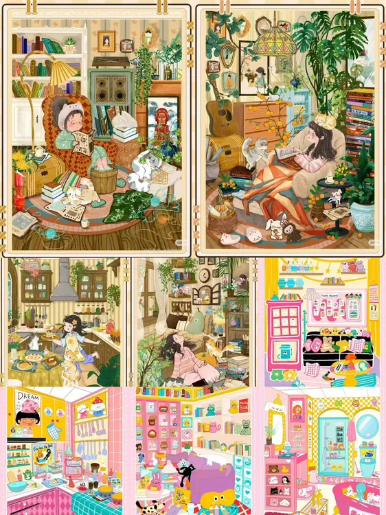 粉星岛1.0/2.0造景贴纸女生手工玩具微缩场景diy贴纸手账立体贴画