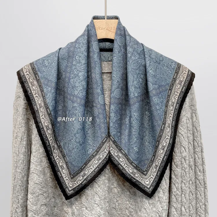 After 古典佩斯利纹天然真丝羊毛丝毛老风围巾真丝羊毛披肩丝巾