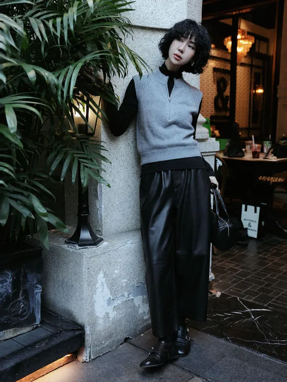 TT设计师【流萤】时尚感高级舒适半拉链绵羊毛针织马甲TT191019