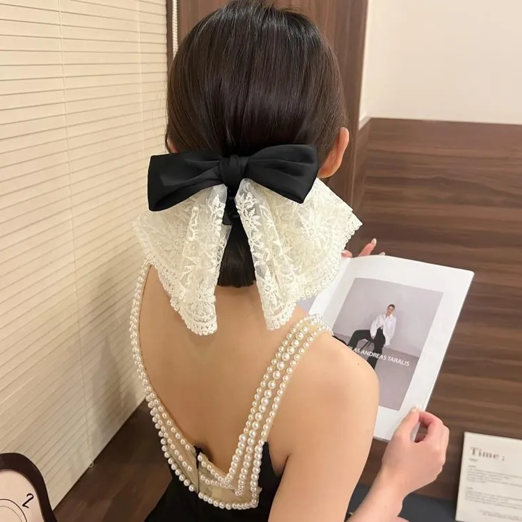 气质蕾丝蝴蝶结发夹高级感百搭轻奢发饰发卡鲨鱼夹马尾夹女发抓气