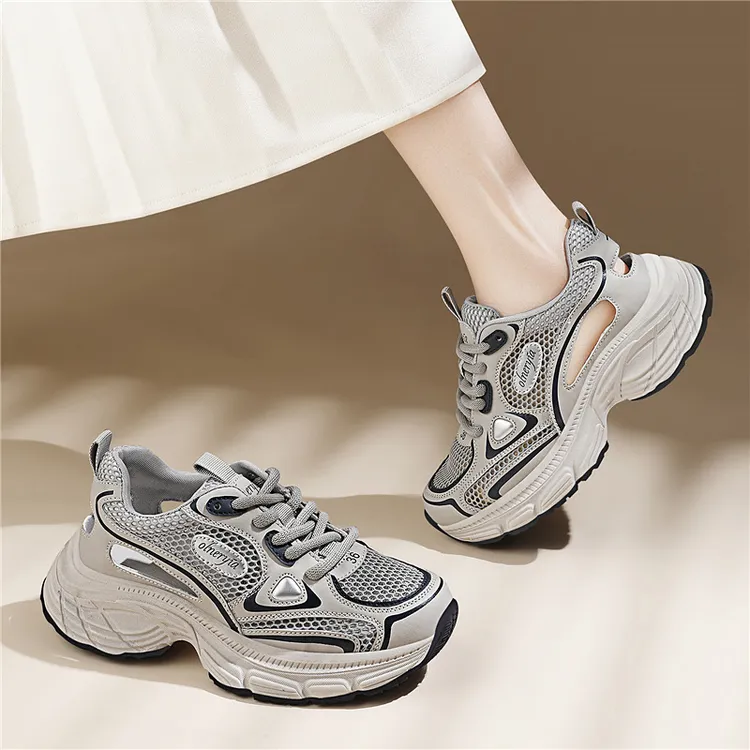 夏季新款透气休闲老爹鞋厚底网面时尚百搭运动鞋女ins休闲鞋女鞋 