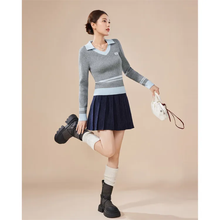 IEF/爱依服2025秋冬新款法式温柔学院风百搭修身设计感毛织上衣