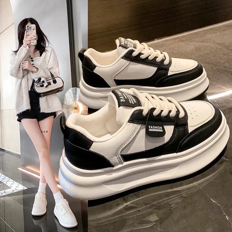 【现货单鞋】新款休闲熊猫配色板鞋2025春秋季百搭厚底韩版ins女鞋