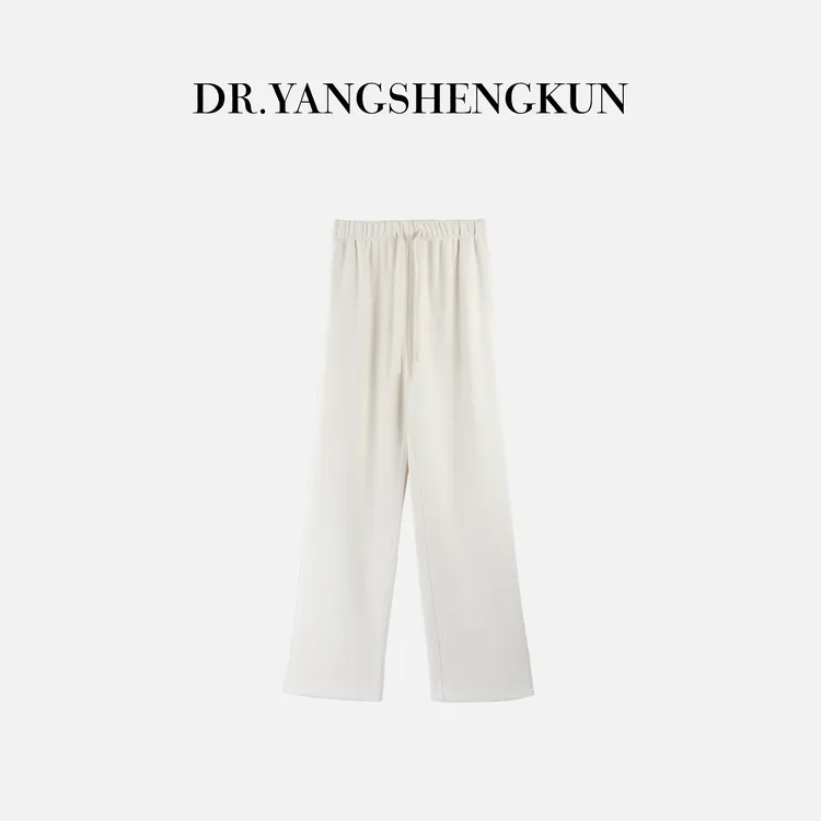 杨圣坤2025新品醋酸羊毛混纺直筒糯米裤百搭抽绳休闲裤S82510117