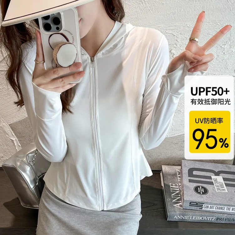 修身防晒衣女衫夏季防紫外线薄款原纱冰丝户外瑜伽运动外套防晒服