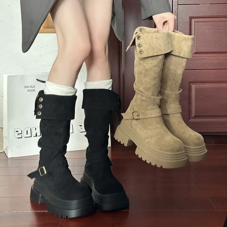 OJRZ两穿中筒靴女2025秋冬新款美拉德高筒靴长靴时尚百搭骑士靴女