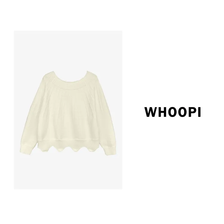 【Whoopi】【暖暖白巧】设计感波浪下摆针织衫宽松慵懒长袖上衣