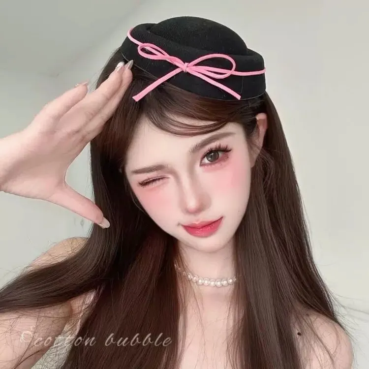 黑色蝴蝶结jk头饰小礼帽水手制服帽子女韩系贝雷帽可爱配饰海军帽