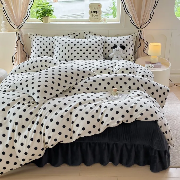 法式加绒加厚冬季牛奶绒床盖被套床品四件套韩版简约高克重双面绒