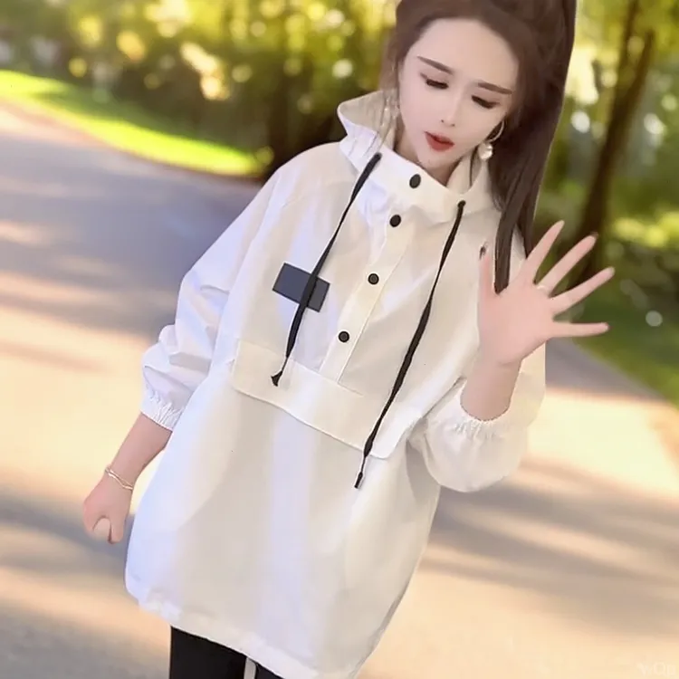 2025休闲冲锋衣卫衣中长款宽松时尚春新款显瘦女外衣简约韩潮洋气