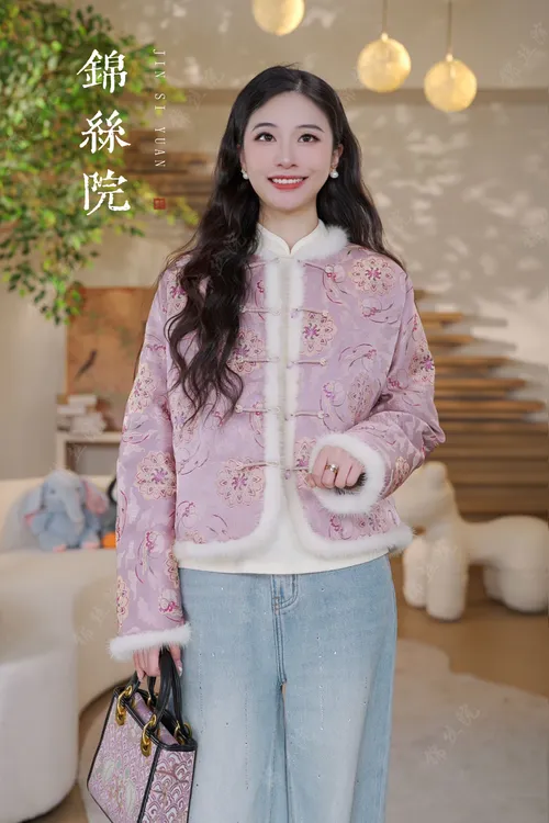 锦丝院【羽绒飞天兔】新中式宋锦时尚百搭加厚外套YRD67180159