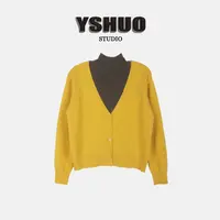 YSHUO【双色叠穿】撞色气质V领开衫无袖半高领背心打底两件套25562