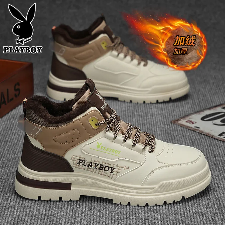 花花公子男鞋冬款加绒加厚保暖棉鞋男士时尚休闲雪地靴男款马丁靴