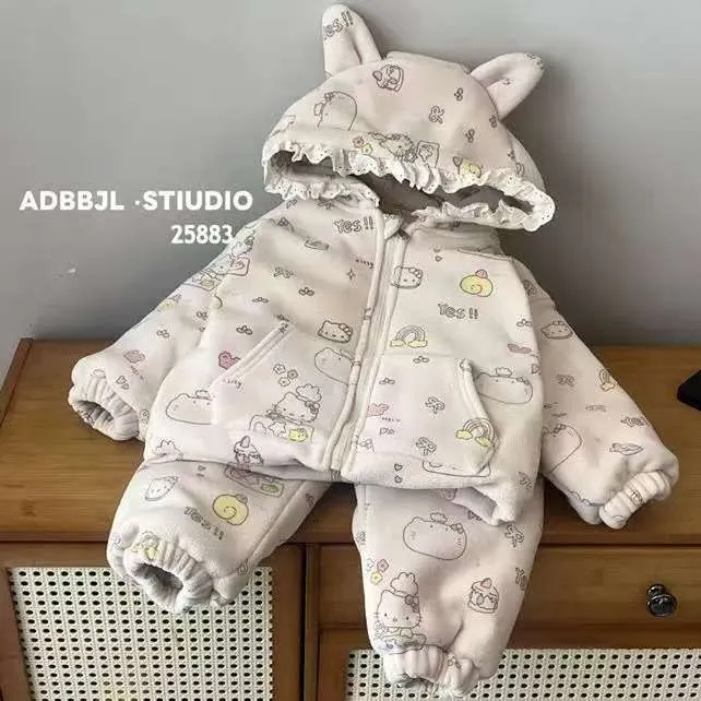 爱迪布布花边帽时尚儿童家居服三层加厚女款套装