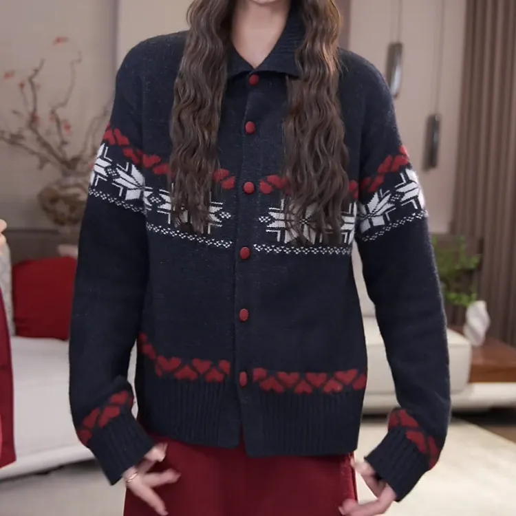 加厚半高领韩版常规红色洋气针织开衫女2025秋冬新款长袖毛衣外套