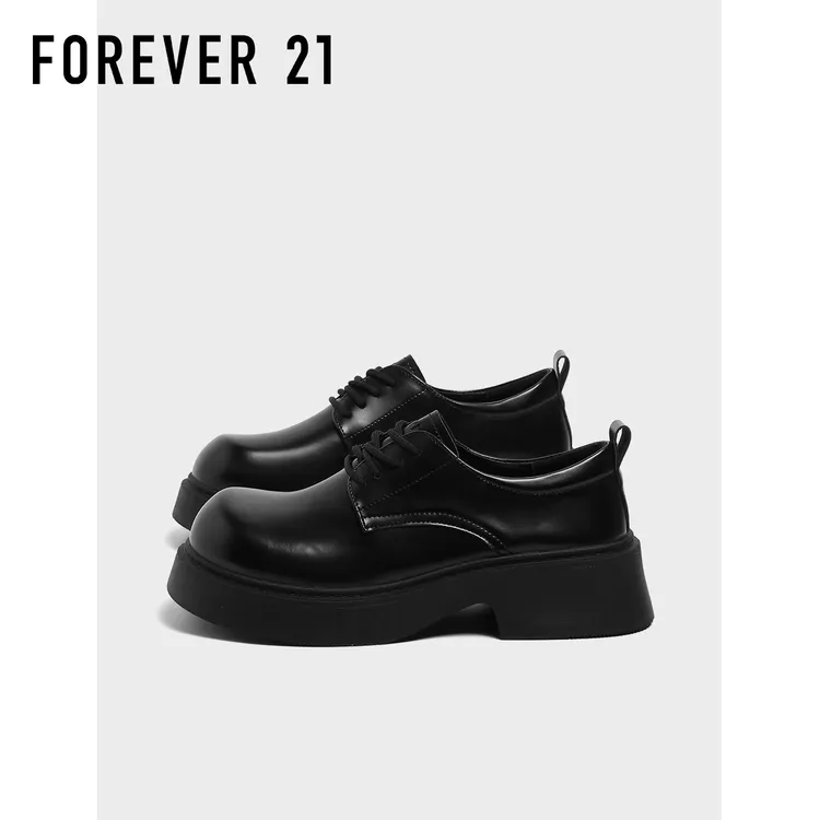 F21黑色皮鞋男2025新款秋季厚底增高休闲百搭低帮潮流复古马丁靴