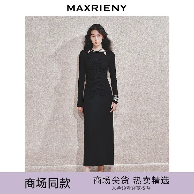 MAXRIENY【冬日逸境-商场同款】MAXRIENY水晶织带精致连衣裙小黑裙