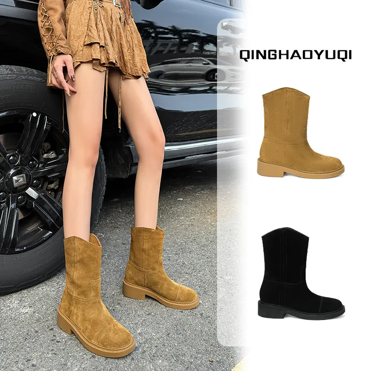 2025秋季新款厚底埃及靴子中筒西部骑士靴马丁靴好看巨百搭港风