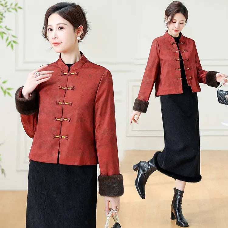 中式唐装女装爆款夹克外套加绒2025新款气质女士时尚国风棉衣