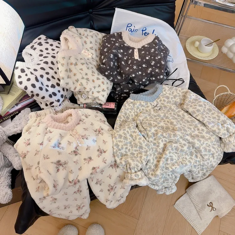 【甜心宝贝】2025新款女童睡衣秋冬加厚儿童家居服加绒碎花可爱保暖
