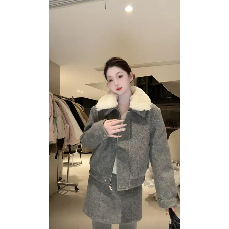 【体制内女友】90白鸭绒/羊毛混色定染冬日早八毛呢套装