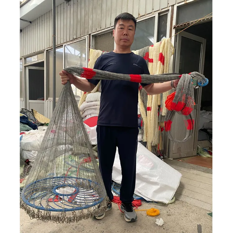 纯手工大力马四编八编线钢拉丝不锈钢渔网加大飞盘式飞盘撒网捕鱼