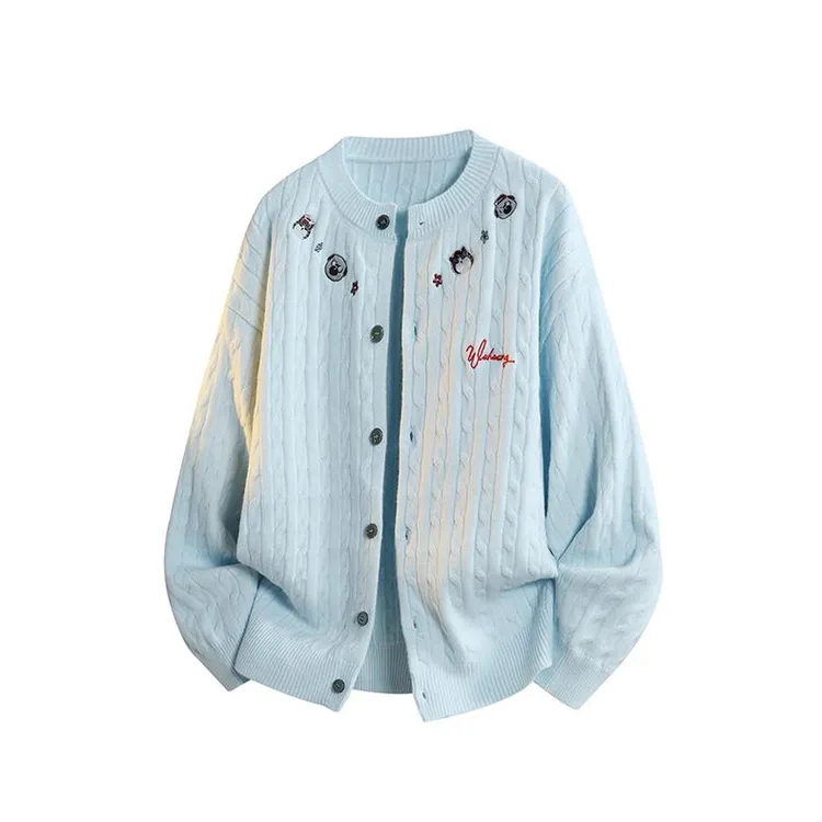 刺绣毛衣男款新款秋季美式慵懒风开衫针织衫外套