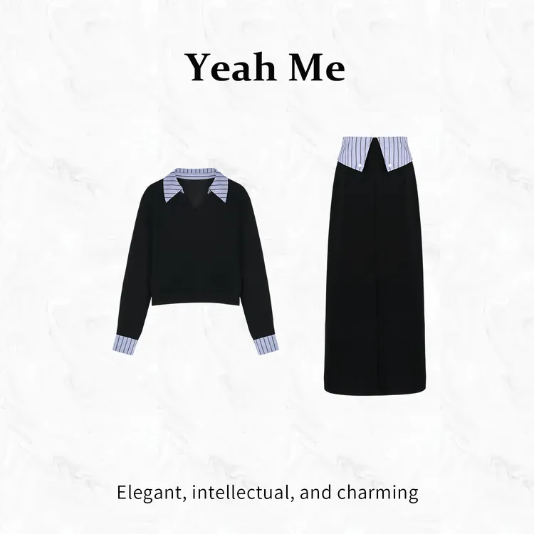 Yeah Me/也觅【曼城周末】秋季新款学院风气质半身裙套装百搭休闲女