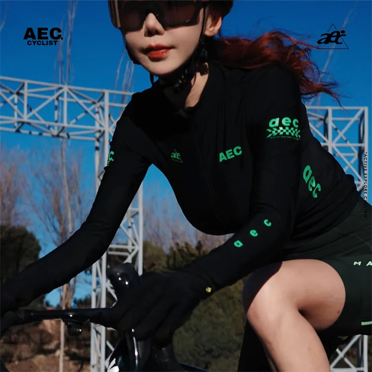 aec骑行服2025新款秋冬抓绒保暖【夜影-绿】男女公路山地自行车上衣