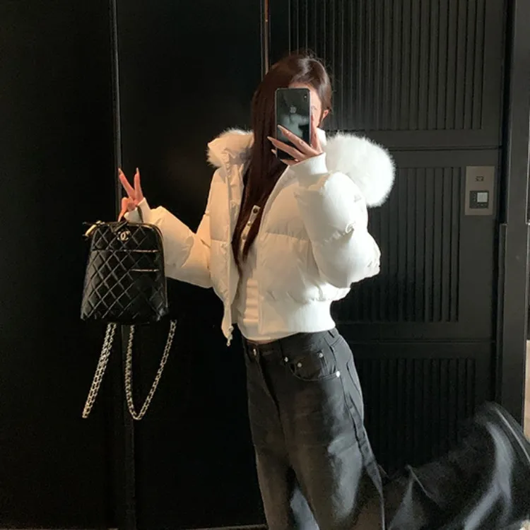 有货可以上架 韩系冬季毛领连帽收腰加厚短款服女ins棉衣