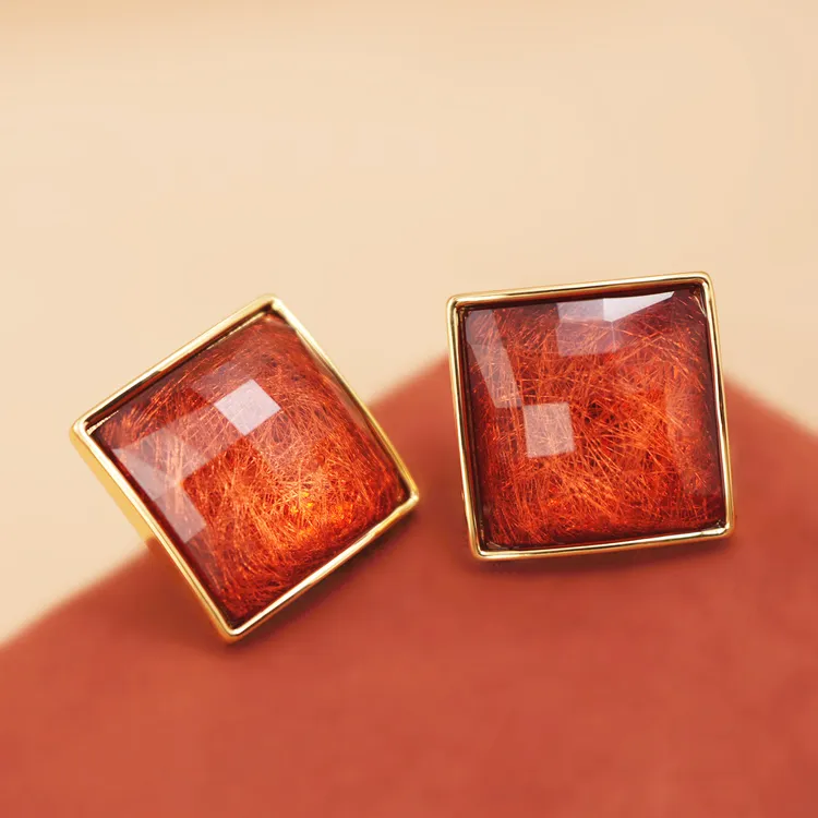 钛钢耳饰 几何方块耳钉女新年耳环2024新款爆款秋冬高级感ins