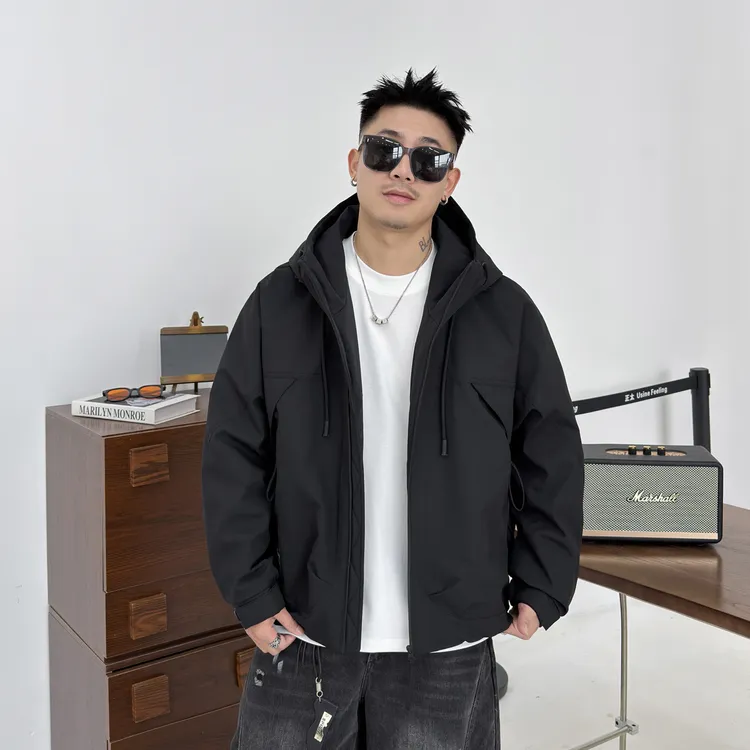 2025新款冬季工装风连帽棉衣情侣款宽松夹棉夹克拉链口袋保暖外套