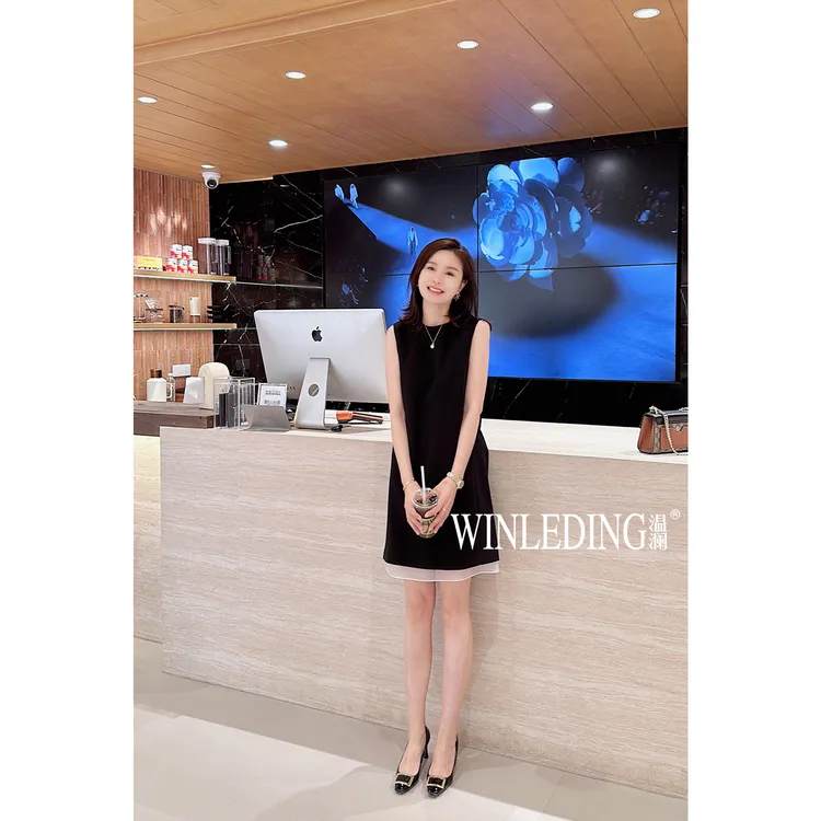 温澜服饰·澜“霜华”圆领无袖直筒气质优雅连衣裙30094