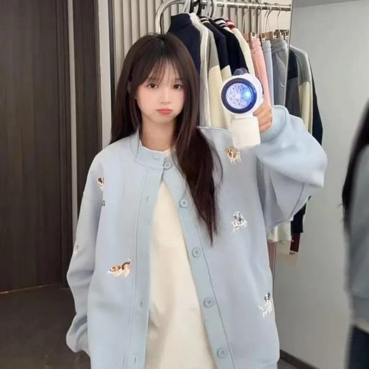 可爱卡通小狗开衫外套女春秋爆款洋气减龄ins潮休闲时尚宽松上衣