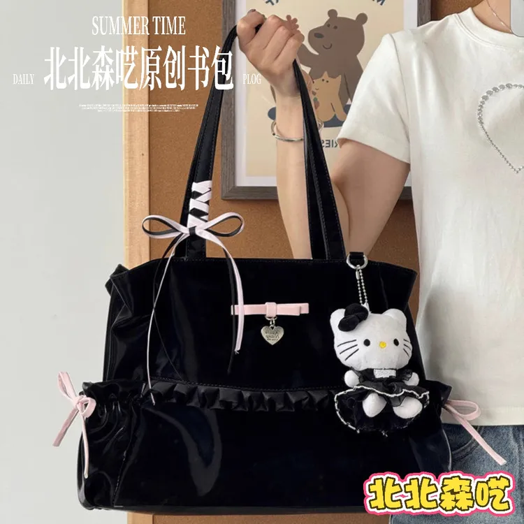 【北北森呓】2025夏季新款单肩包女双根托特包斜挎包黑色网红肯豆风