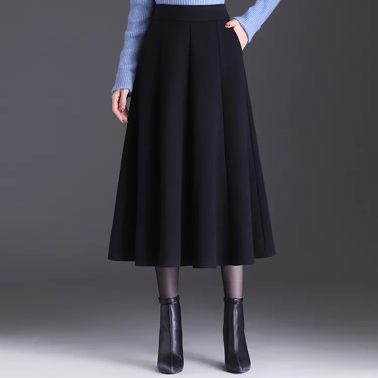 秋冬季八片式洋气中长款毛呢大摆裙a字裙洋气显瘦遮肉百搭半身裙