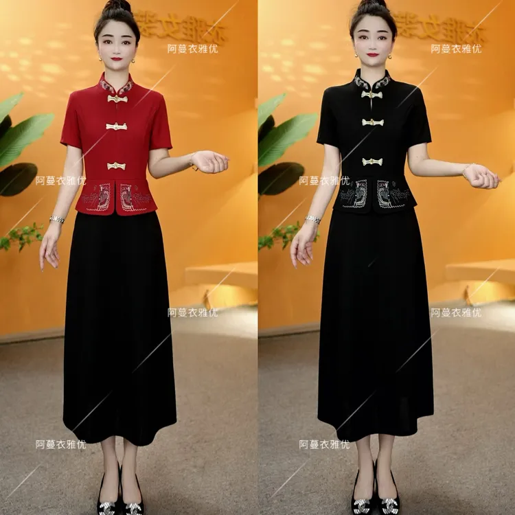 【衣雅严选】8082-1795#新款重工刺绣六盘扣锦棉罗马假两件连衣裙