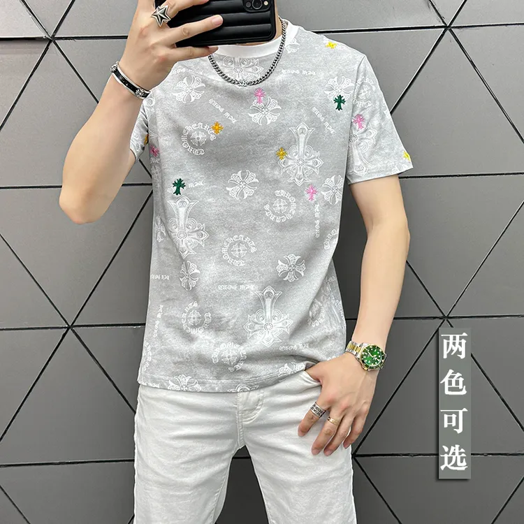 VARSACIVIP/瓦萨琪贵宾短袖夏季重工艺印花T恤半袖潮流百搭男休闲