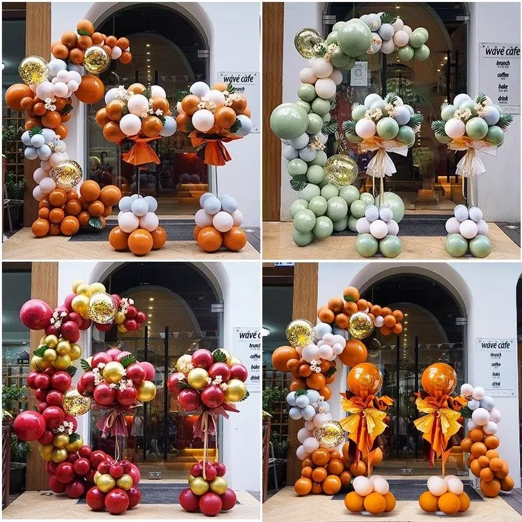 开业气氛场景布置商场门店铺周年店庆橙色气球链拱门立柱气球装饰