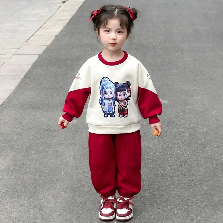 小哪吒儿童服装女宝秋装卫衣套装2025新款春秋女童带亮灯敖丙衣服