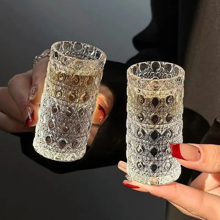 【十只装】新款轻奢小酒杯浮雕加厚玻璃白酒杯酒盅一口杯烈酒宝石纹