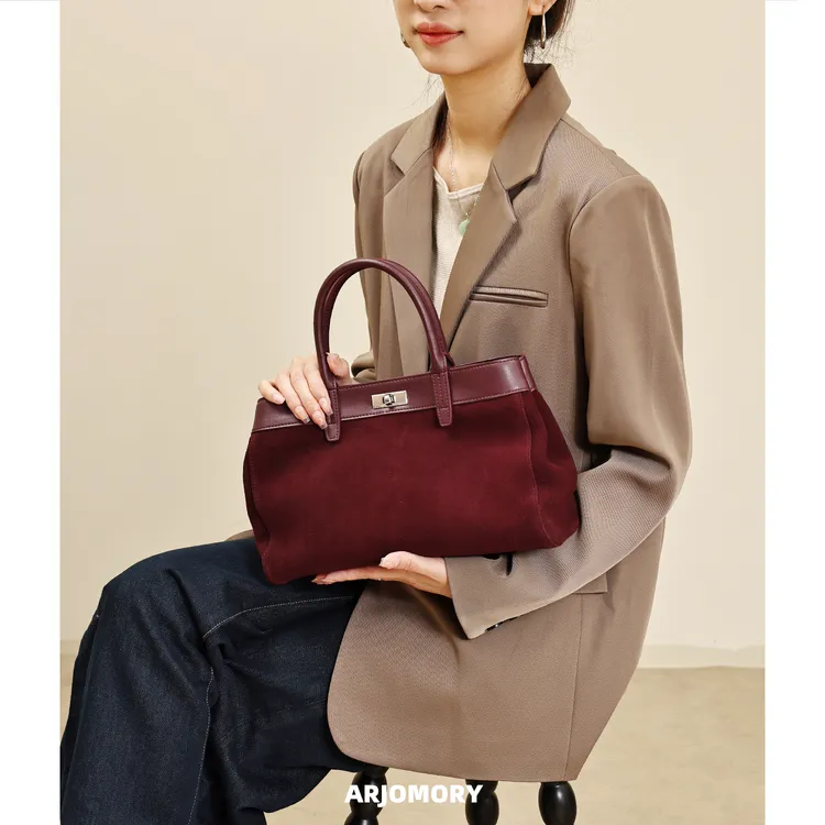ARJOMORY新品麂皮绒托特包女2025洋气红色百搭大容量手提包斜挎包