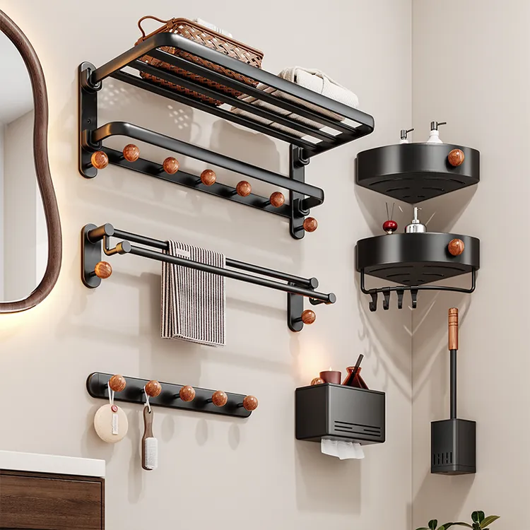 烹帮手中古风毛巾架置物架免打孔浴室架子洗手间卫生间浴巾架壁挂