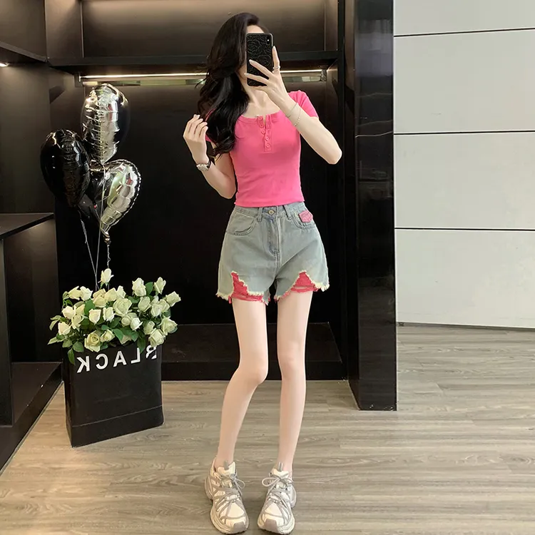 夏季新款时尚多巴胺青春活力套装小个子短裤短袖T恤减龄两件套潮