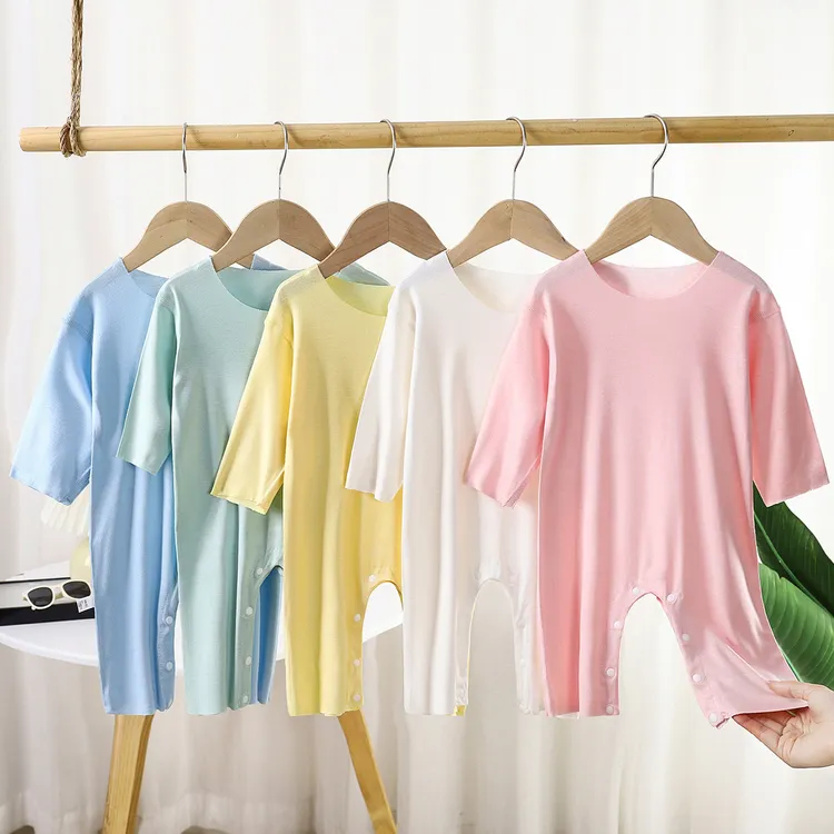 套头夏季哈衣爬服婴儿连体衣莫代尔宝宝女童男童新生儿薄款家居服