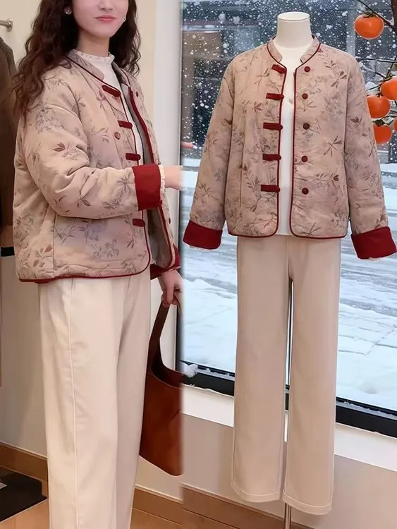 国风中式手工盘扣双面穿棉服女2025冬款保暖棉衣两面穿撞色外套