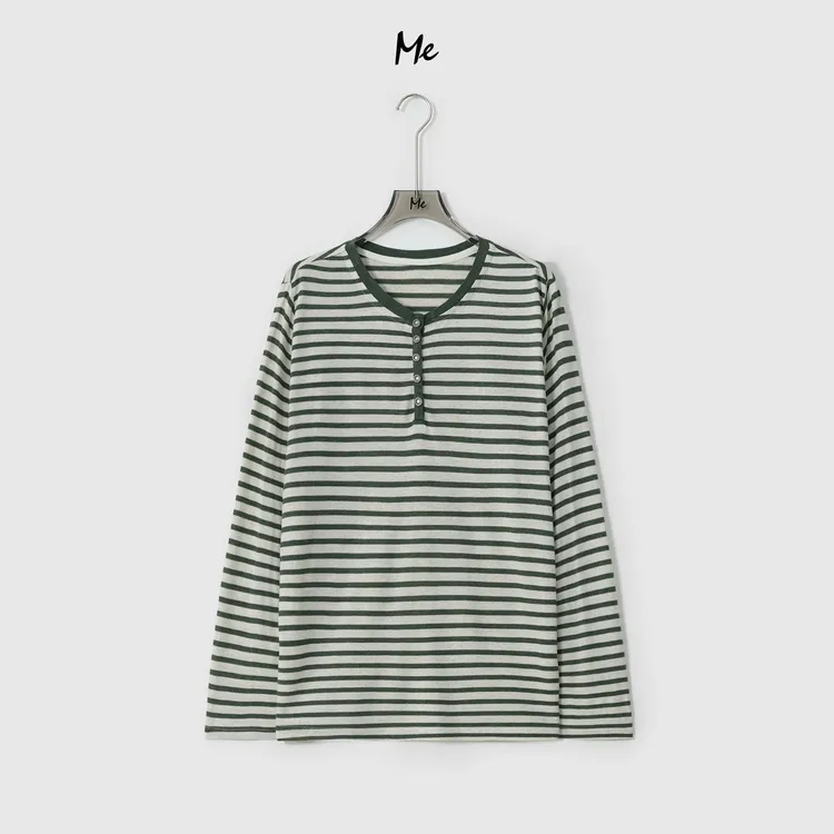 ME【飓风条纹亨利衫】天丝亚麻混纺松弛高知时尚百搭上衣MESA0255