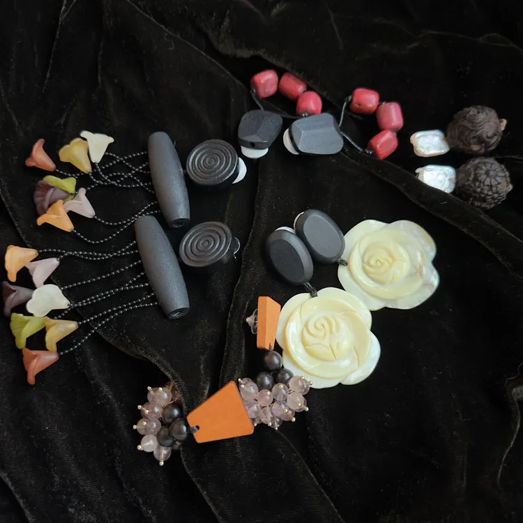 合金木质耳饰 时尚韩版复古花色几何图案手工耳环红色耳饰耳钉女