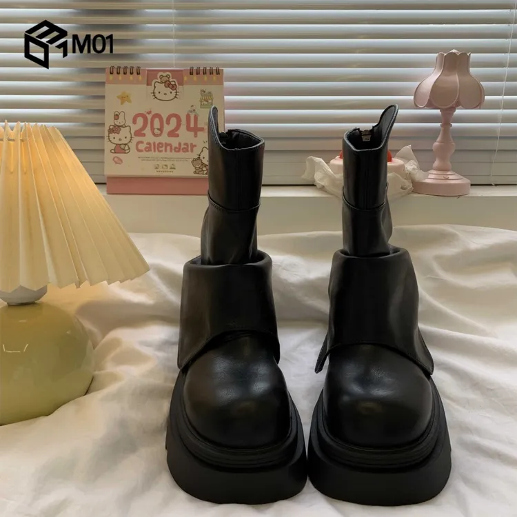 M01厚底粗跟马丁靴女2025春季百搭短靴复古英伦风单靴ins潮机车